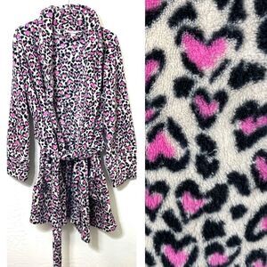 Victoria’s Secret Plush Pink Heart Print Short Bath Robe size XS/S